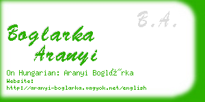 boglarka aranyi business card